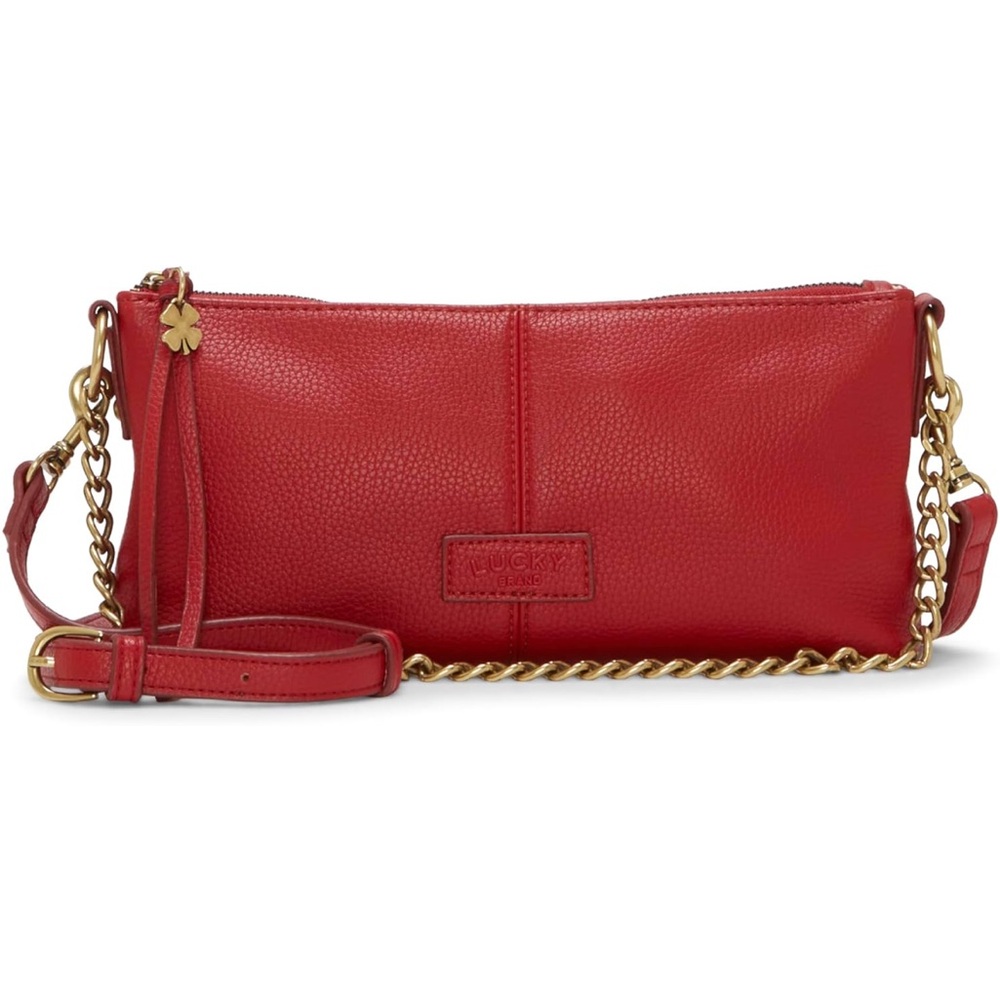 Lucky Brand Zena Red Vegan Leather Convertible Crossbody Bag with Chain